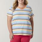 Women Plus Relaxed Fit V neck Top   Striped Cotton