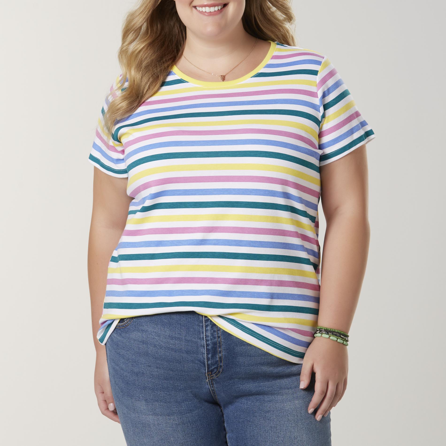 Basic Editions Women's Plus Crew Neck T-Shirt - Striped