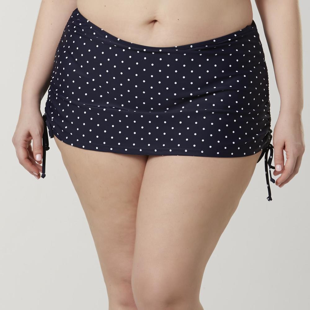 Basic Editions Women's Plus Ruched Swim Skirt - Dots