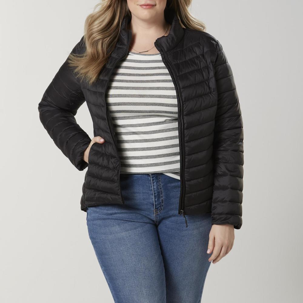 Basic Editions Women's Plus Quilted Puffer Jacket