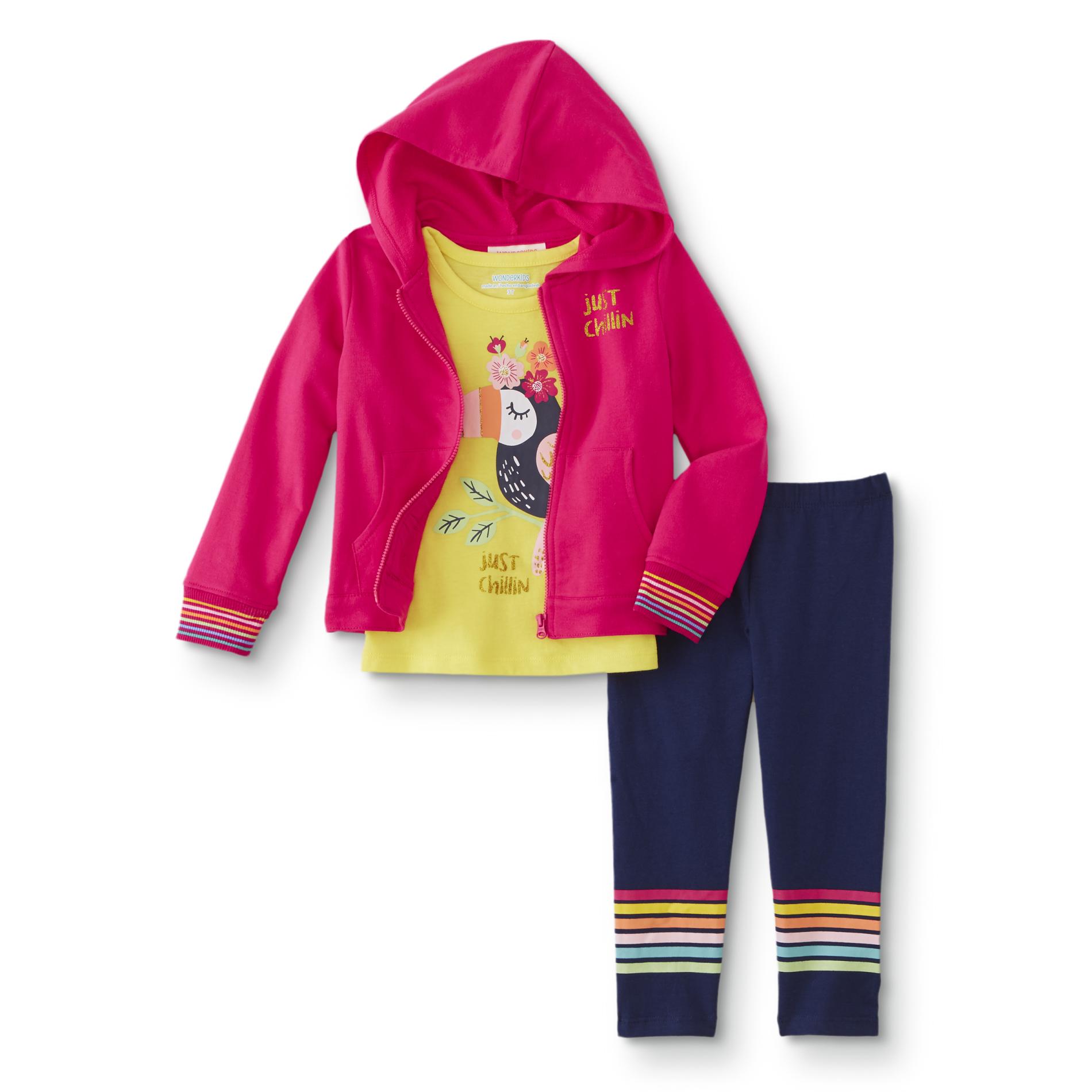 WonderKids Infant & Toddler Girls' T-Shirt, Hoodie Jacket & Leggings - Toucan & Striped
