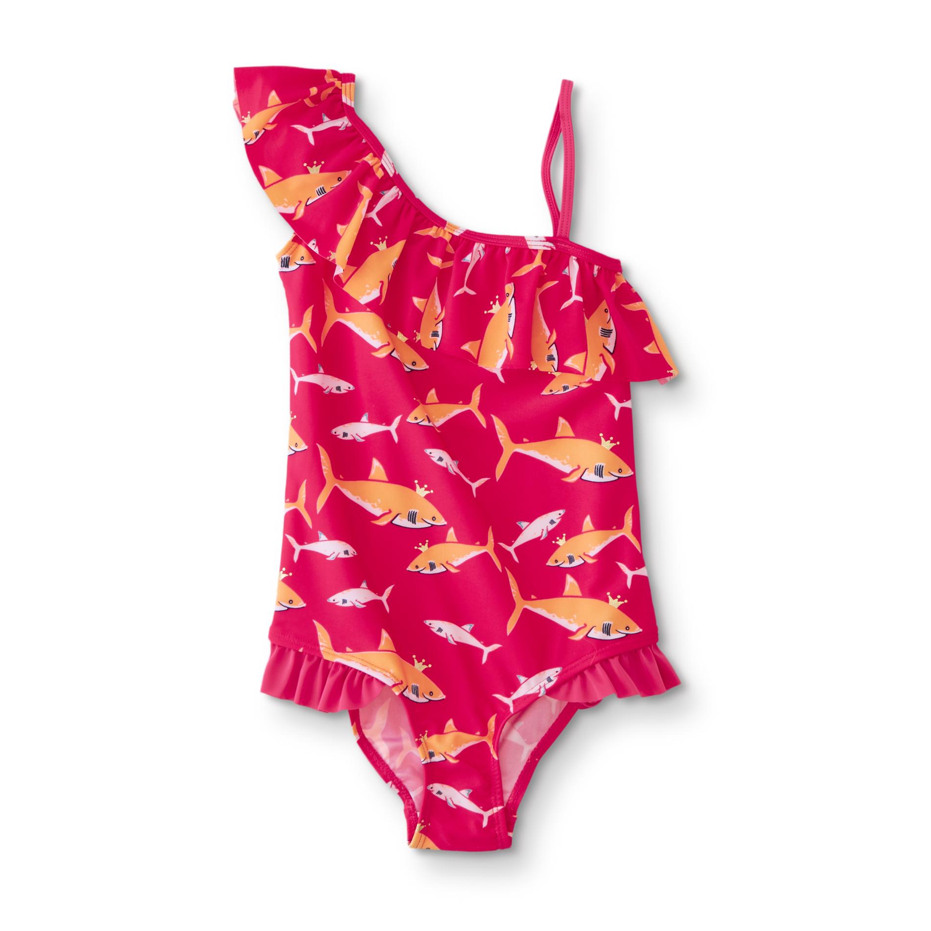 Basic Editions Girls' One-Piece Swimsuit - Sharks