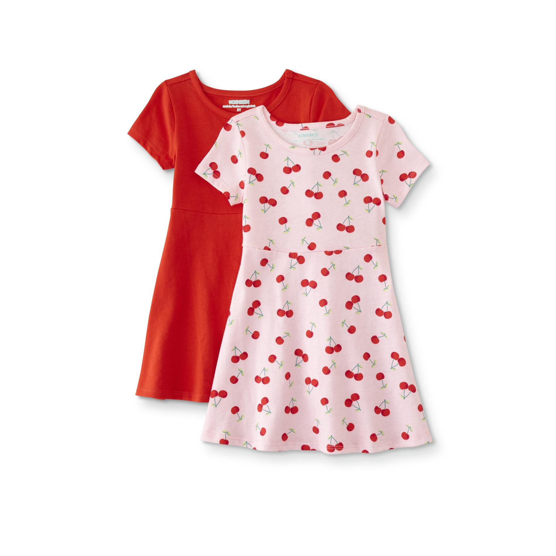 WonderKids Infant & Toddler Girls' 2-Pack Skater Dresses - Solid & Cherries
