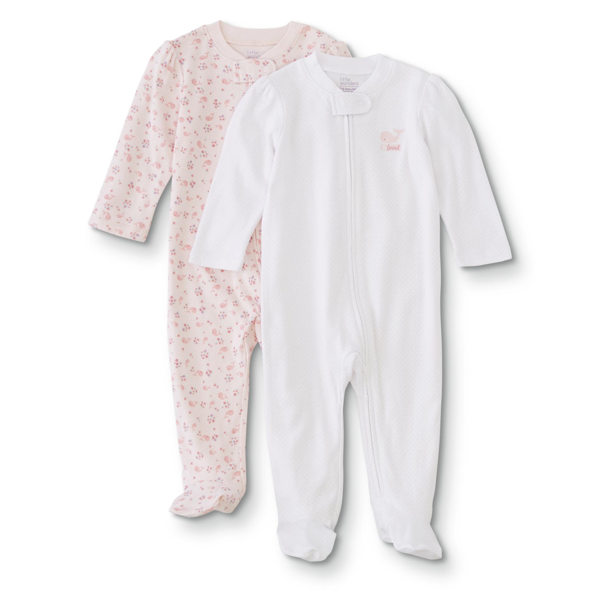Little Wonders Infant Girls' 2-Pack Footed Pajamas - Floral/Whales/Dots