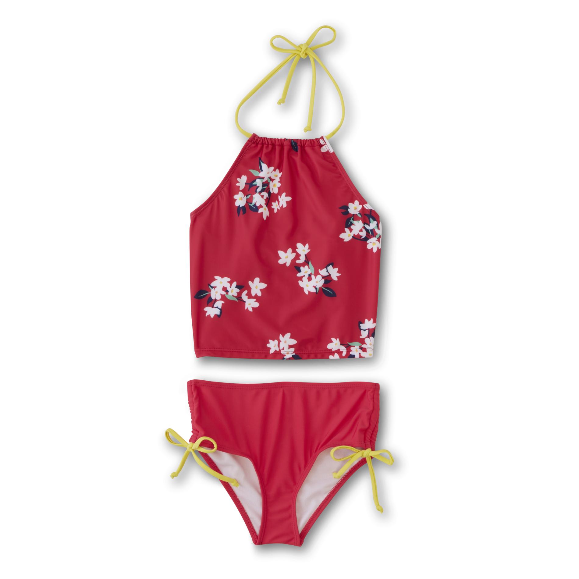 Simply Styled Girls' Halter Swim Top & Bikini Bottoms - Floral