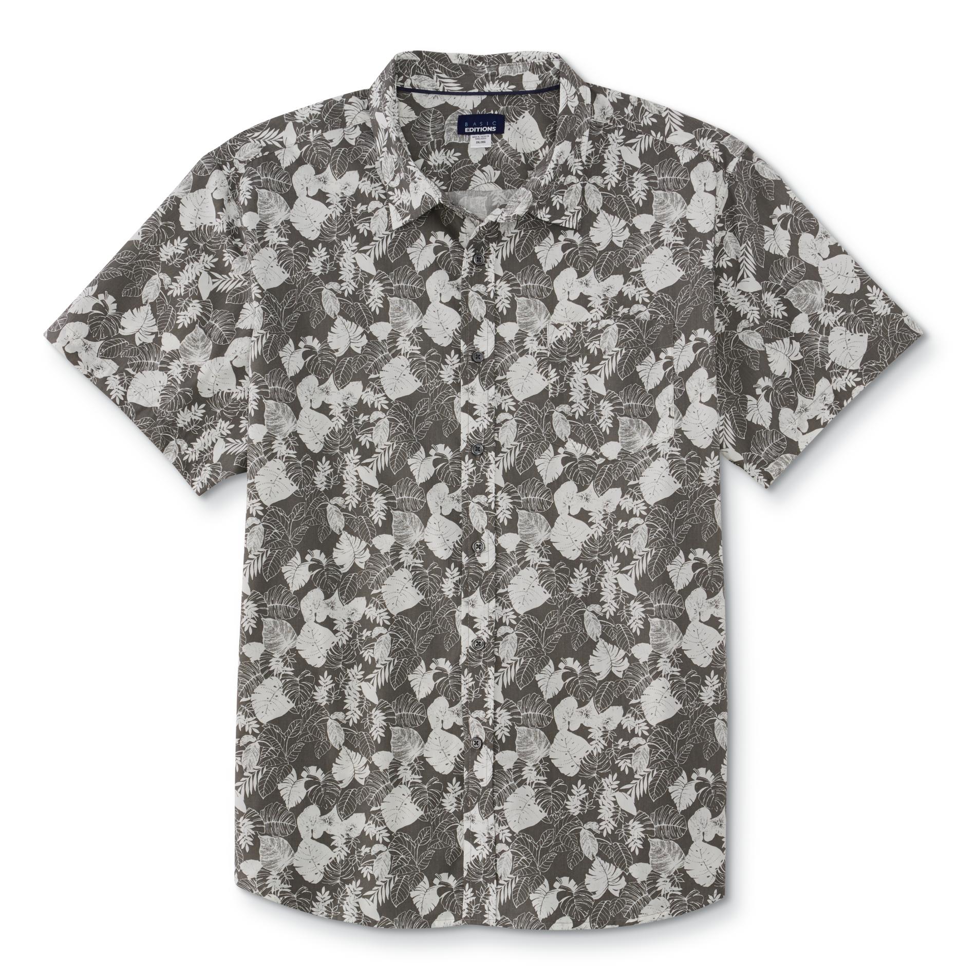 Basic Editions Men's Short-Sleeve Button-Front Shirt - Palm Leaf