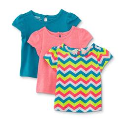 WonderKids Infant & Toddler Girls' 3-Pack T-Shirts - Solid & Chevron