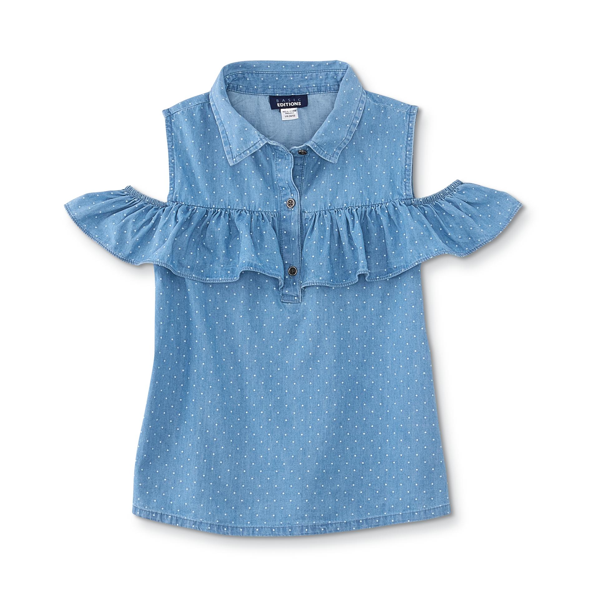 Basic Editions Girls' Cold-Shoulder Top - Dots