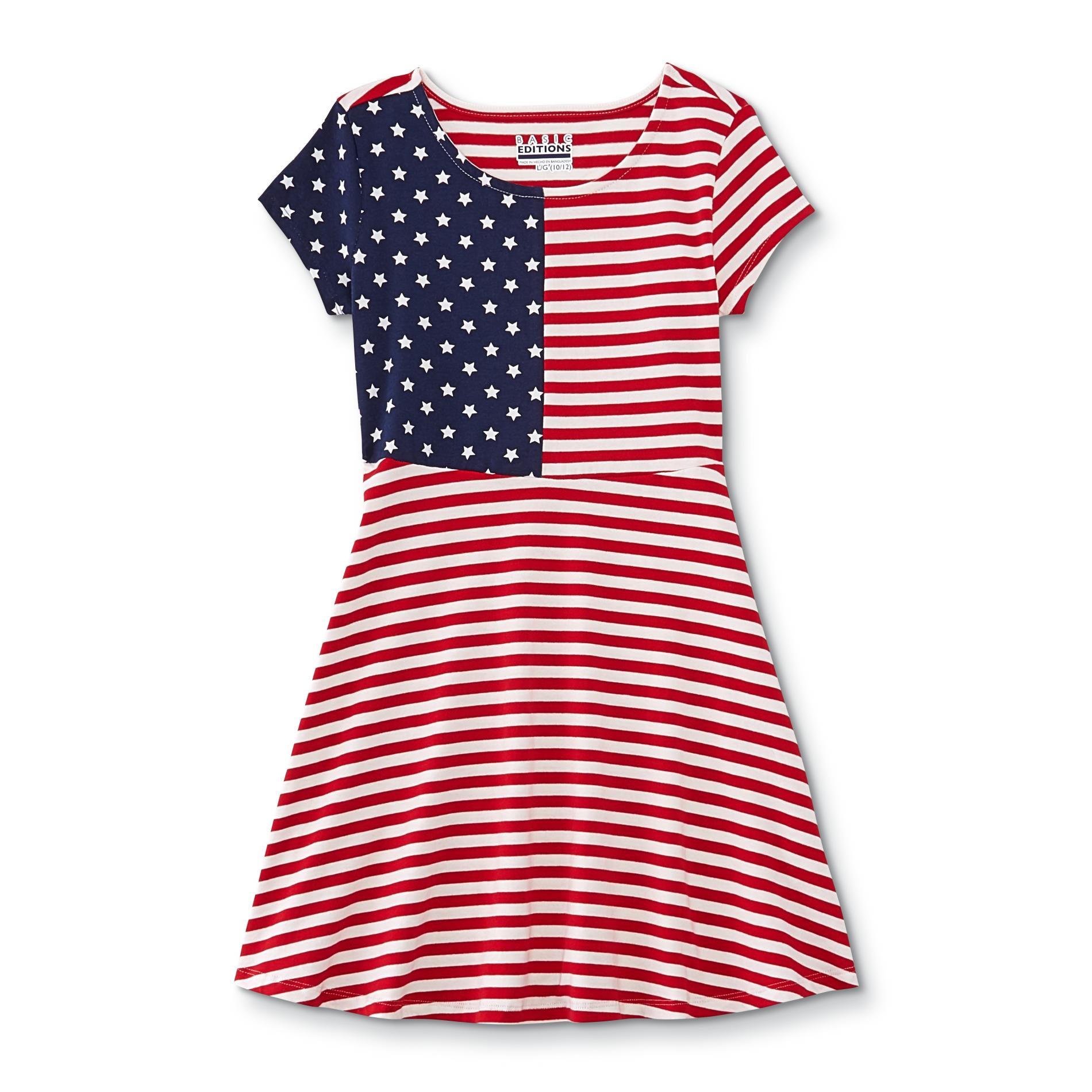 Basic Editions Girls' Short-Sleeve Skater Dress - American Flag