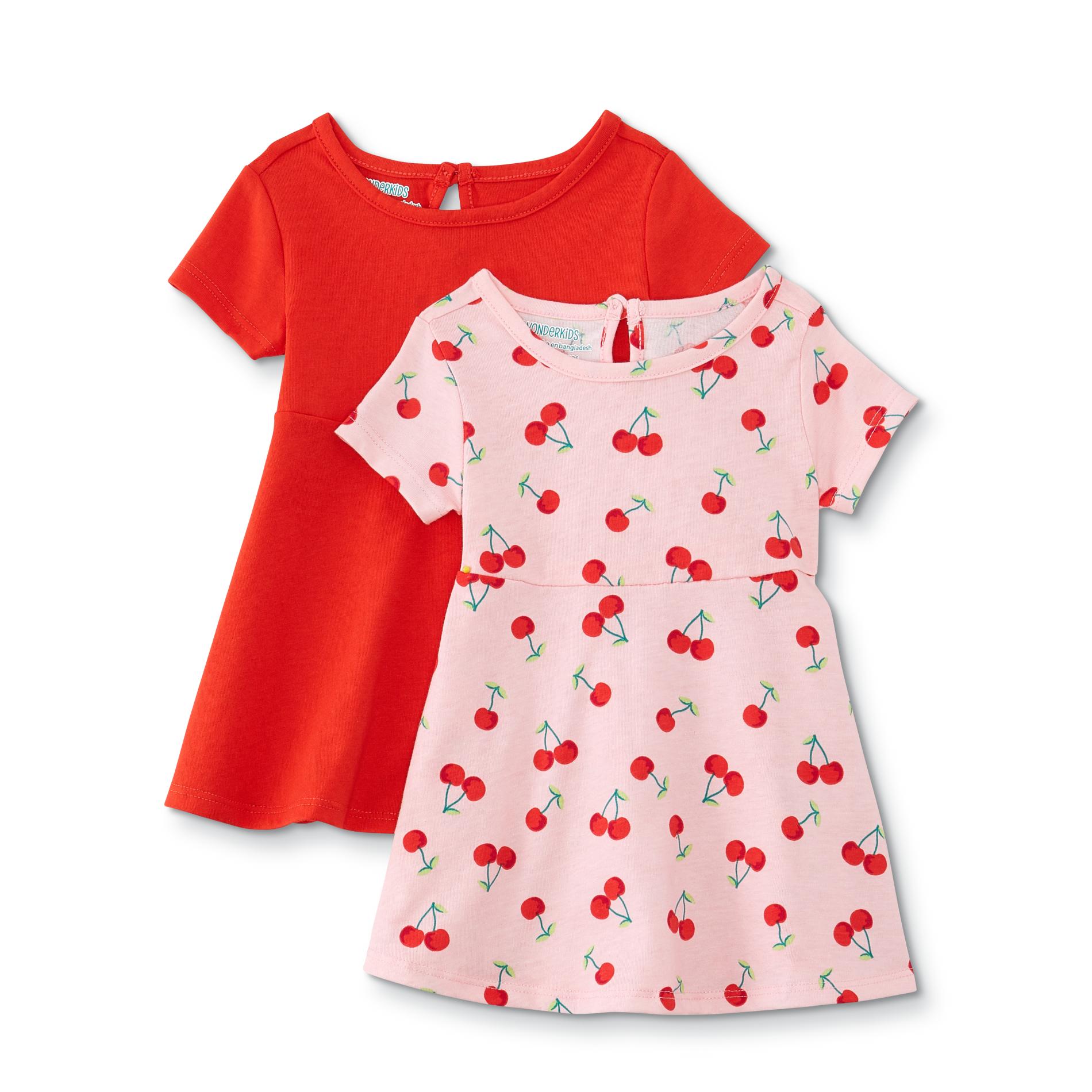 WonderKids Infant & Toddler Girls' 2-Pack Skater Dresses - Solid & Cherry