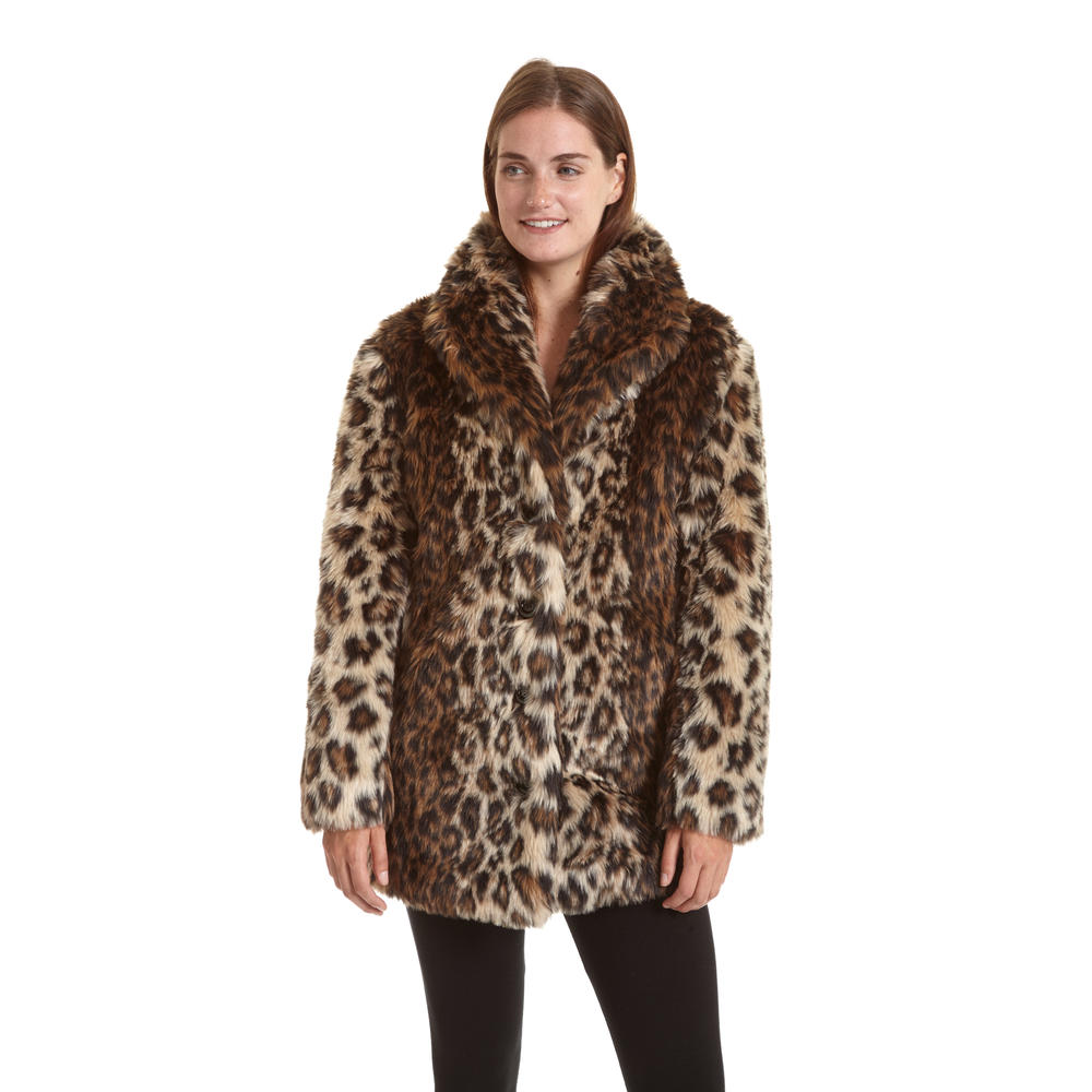 Excelled Women's Faux Fur Leopard Print Coat