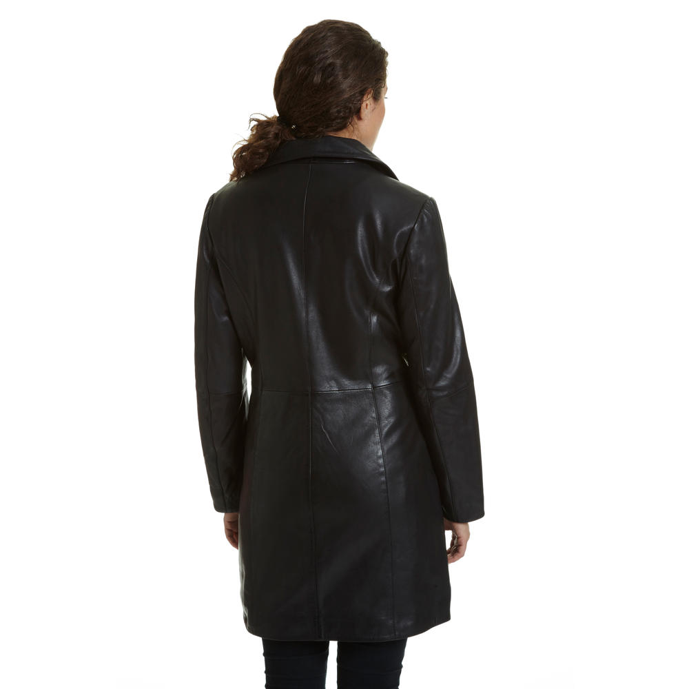 Excelled Women's Lambskin Leather Button Front Pencil Coat