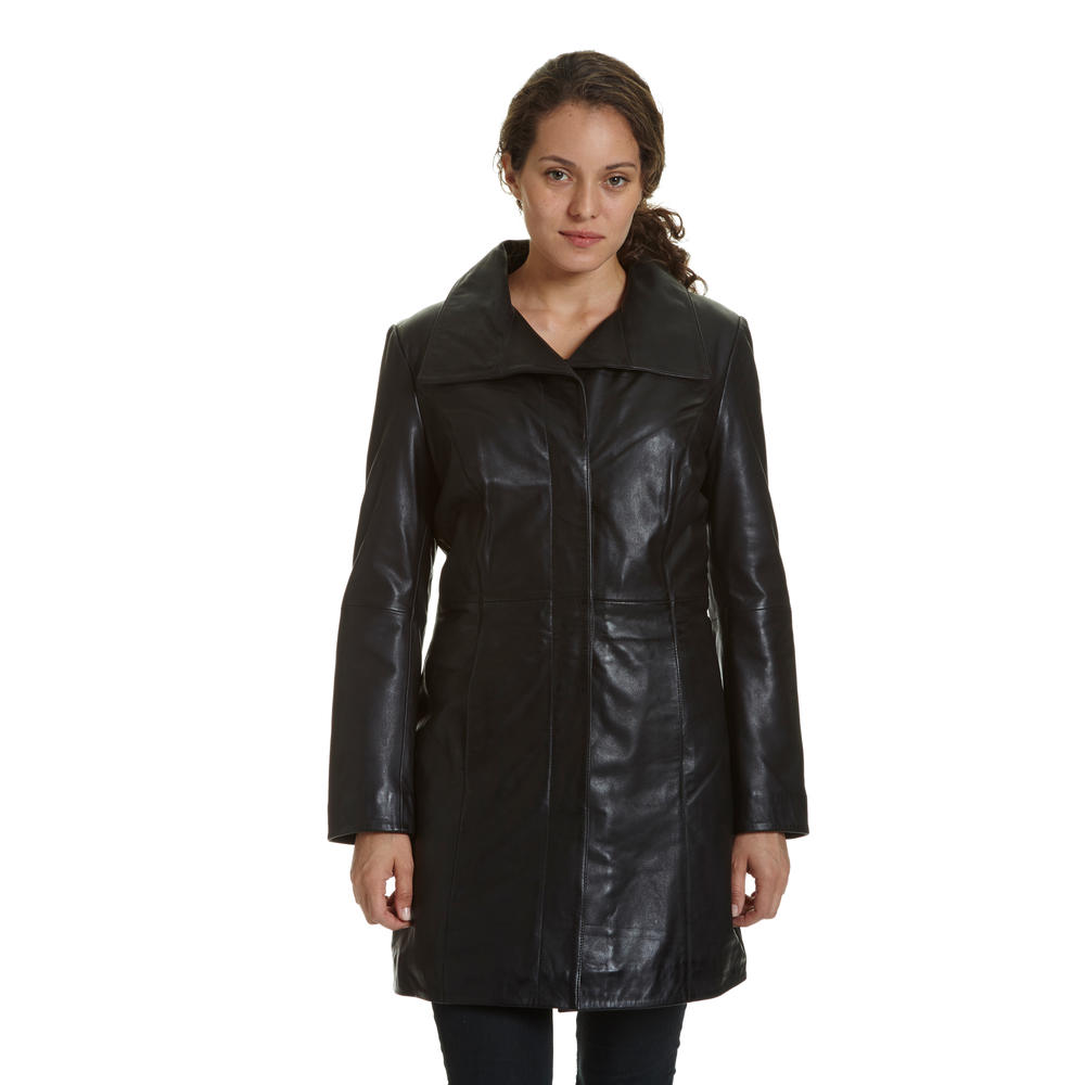 Excelled Women's Lambskin Leather Button Front Pencil Coat