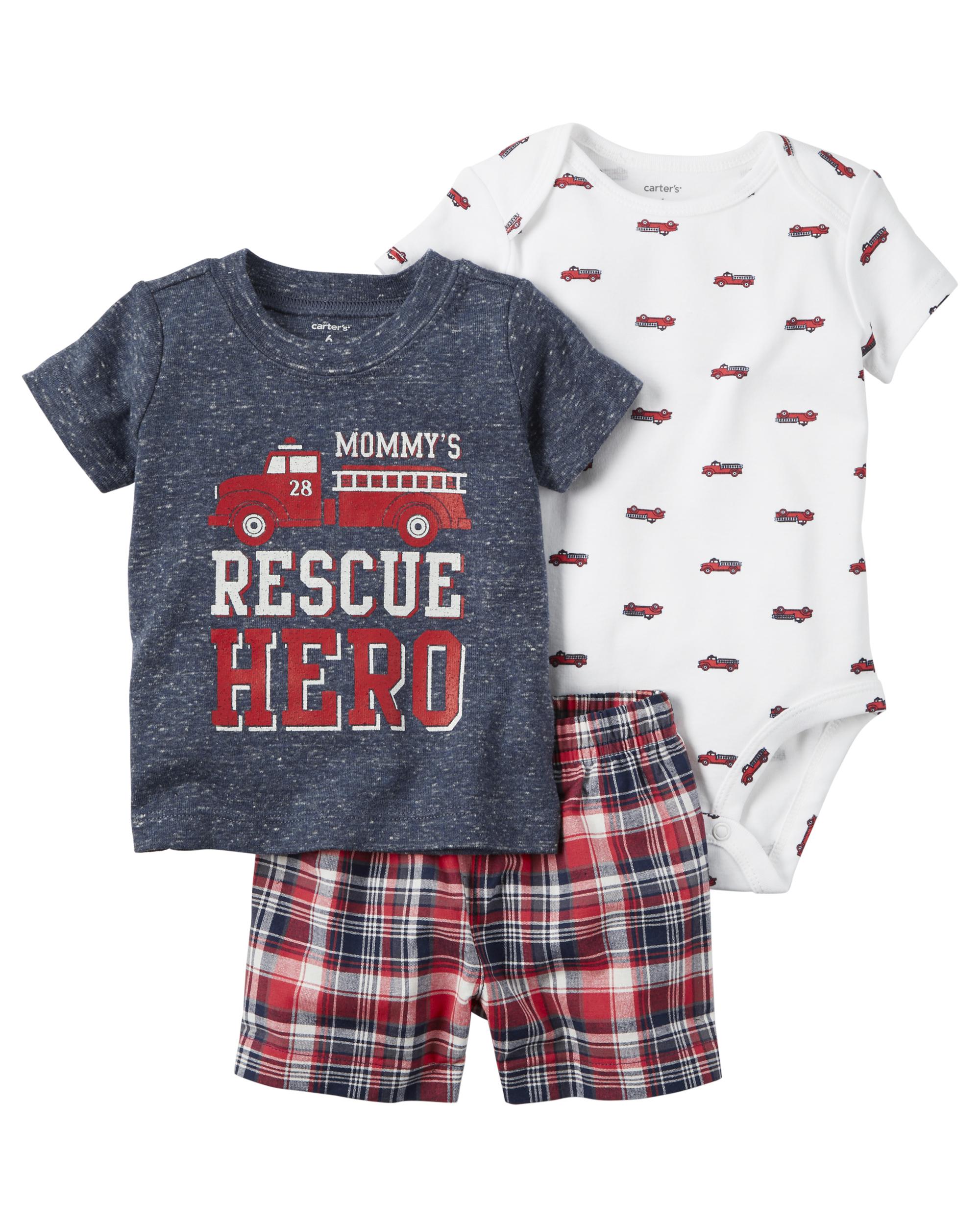 Carter's Newborn & Infant Boys' Bodysuit, T-Shirt & Shorts - Firetruck