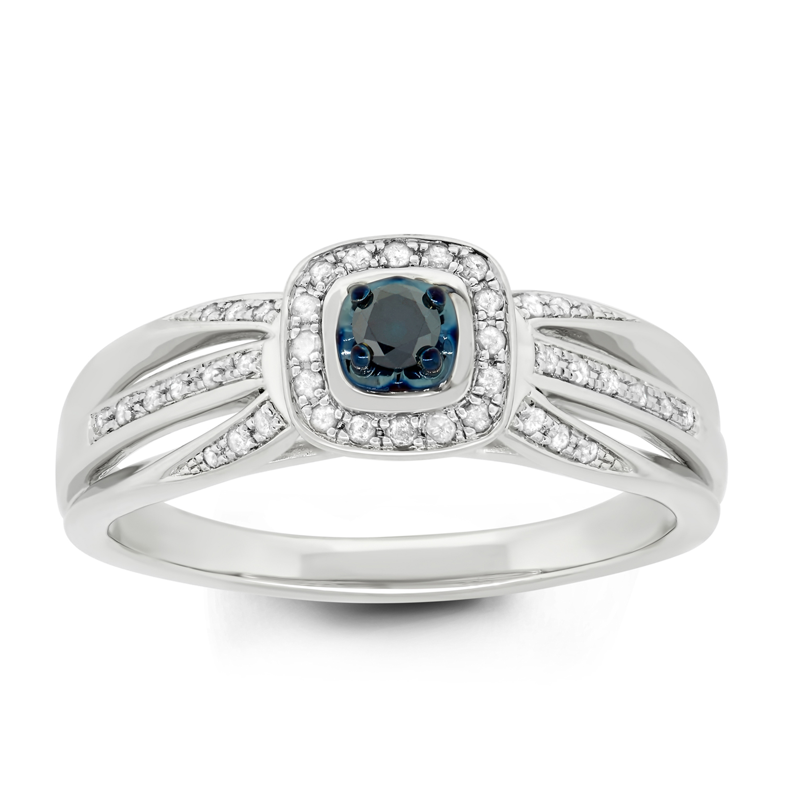 Sterling Silver .26 cttw Blue Diamond Split Shank Ring