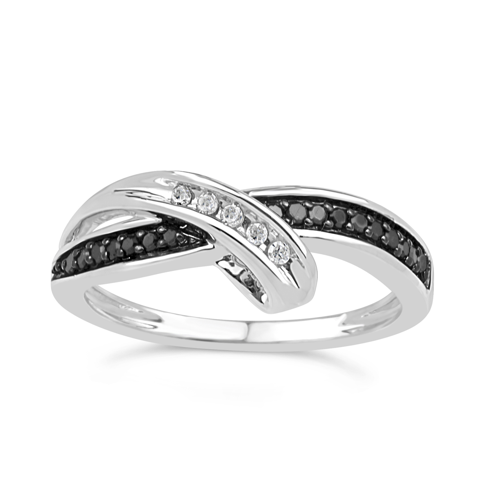Sterling Silver .16 cttw Black and White Diamond Bypass Ring