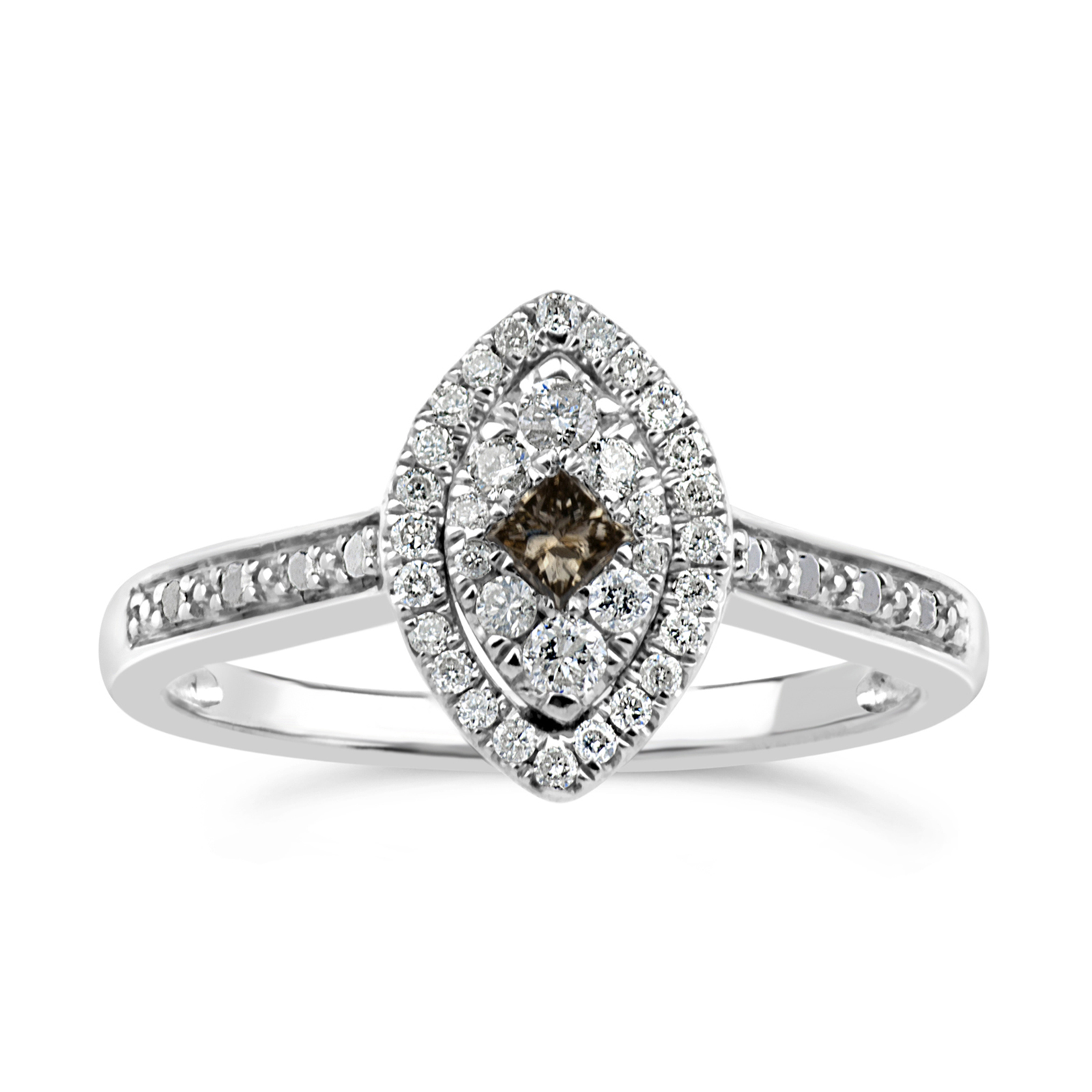 1/3 cttw Brown and White Diamond Marquise Ring in Sterling Silver