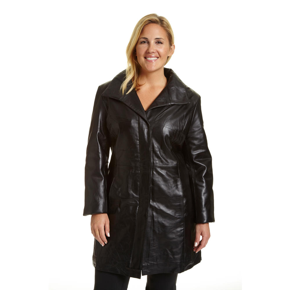 Excelled Women's Plus Size Lambskin Leather Button Front Pencil Coat