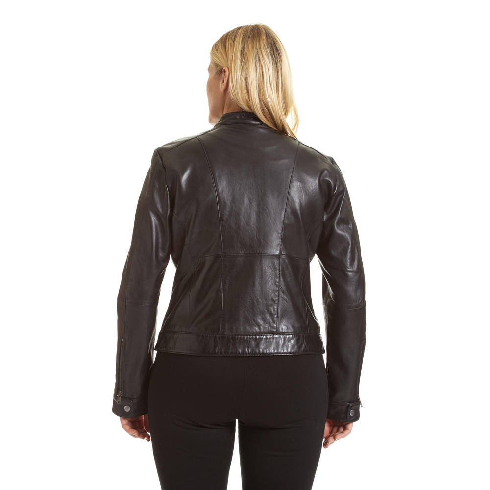 Excelled Women&#8217;s Plus Size Lambskin Leather Moto Jacket