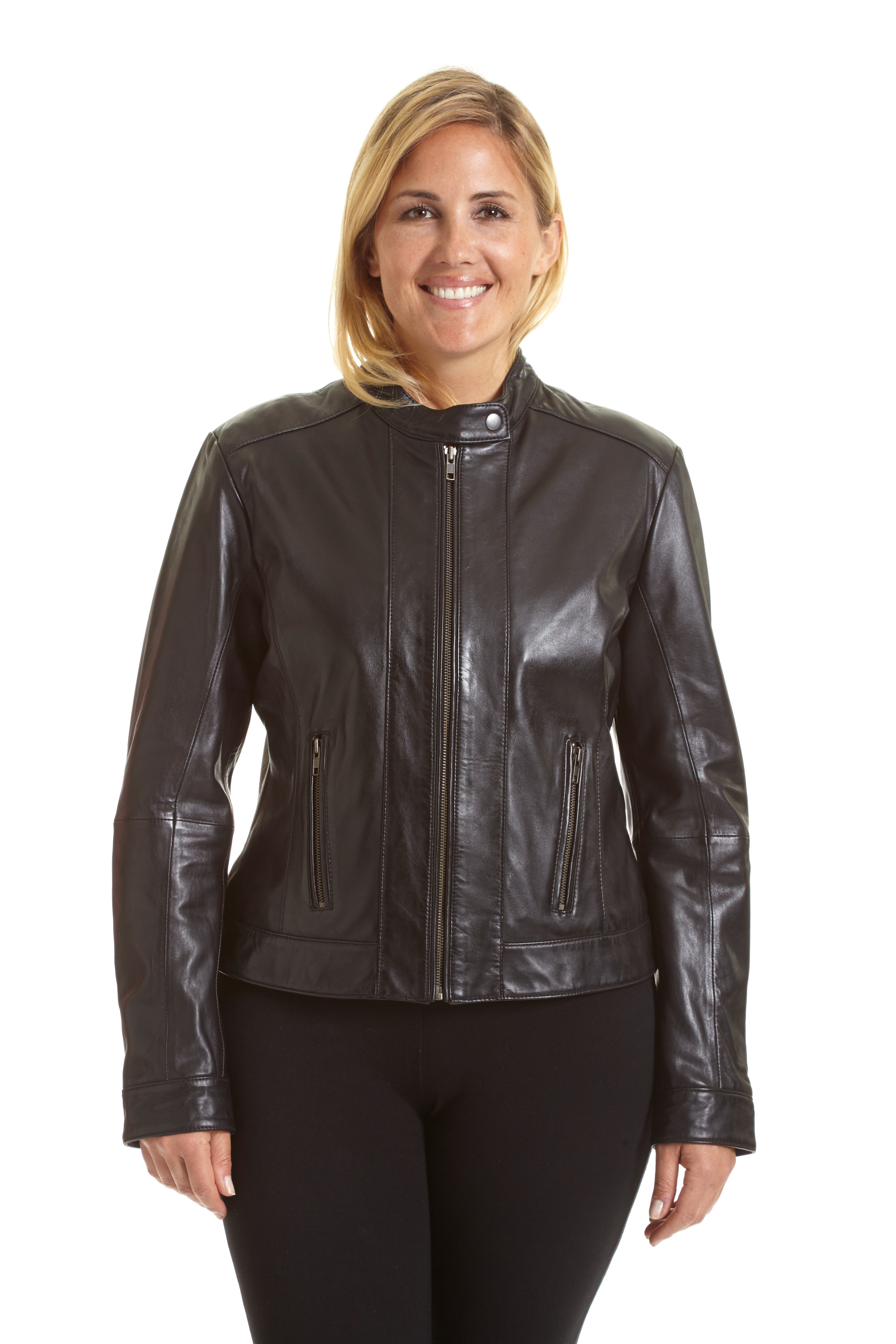 Excelled Women’s Plus Size Lambskin Leather Moto Jacket