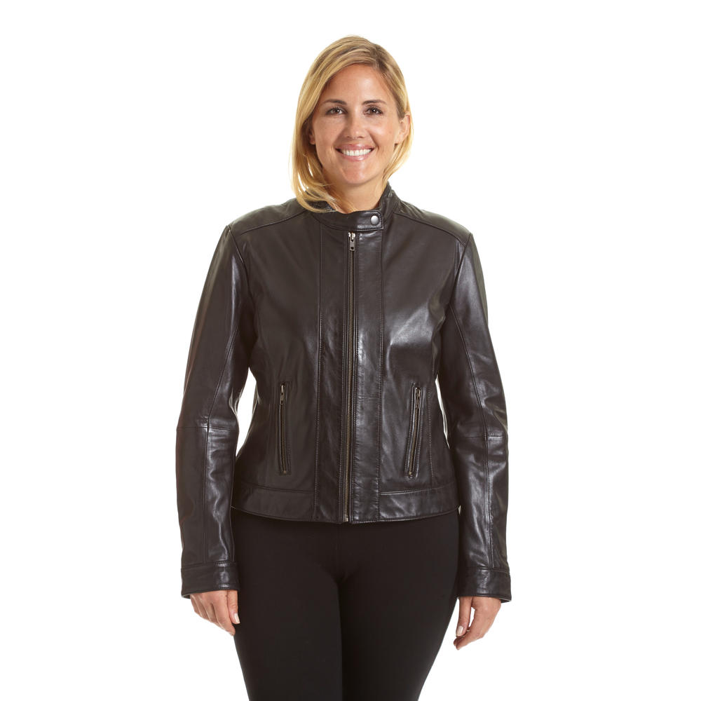 Excelled Women&#8217;s Plus Size Lambskin Leather Moto Jacket