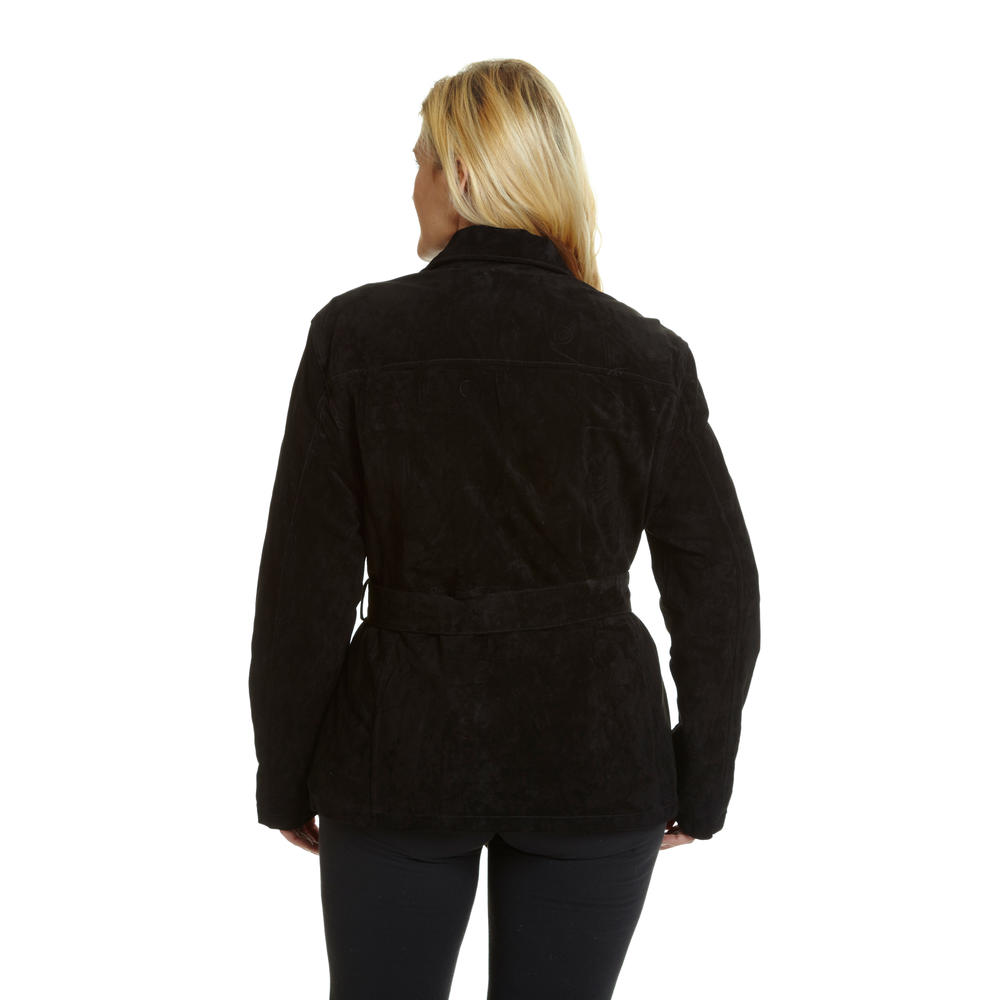 Excelled Women's Plus Size Suede Multi Pocket Jacket