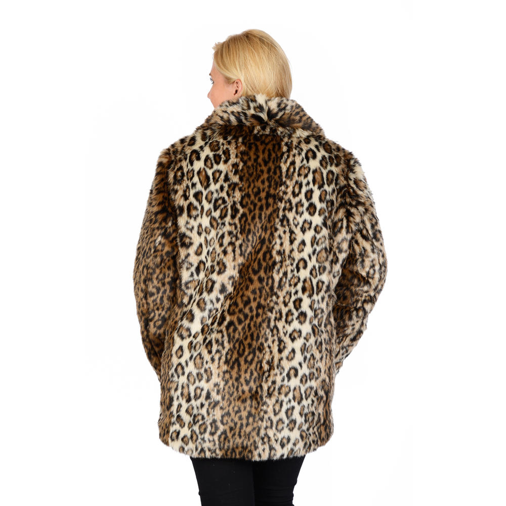 Excelled Women's Plus Size Faux Fur Leopard Print Coat