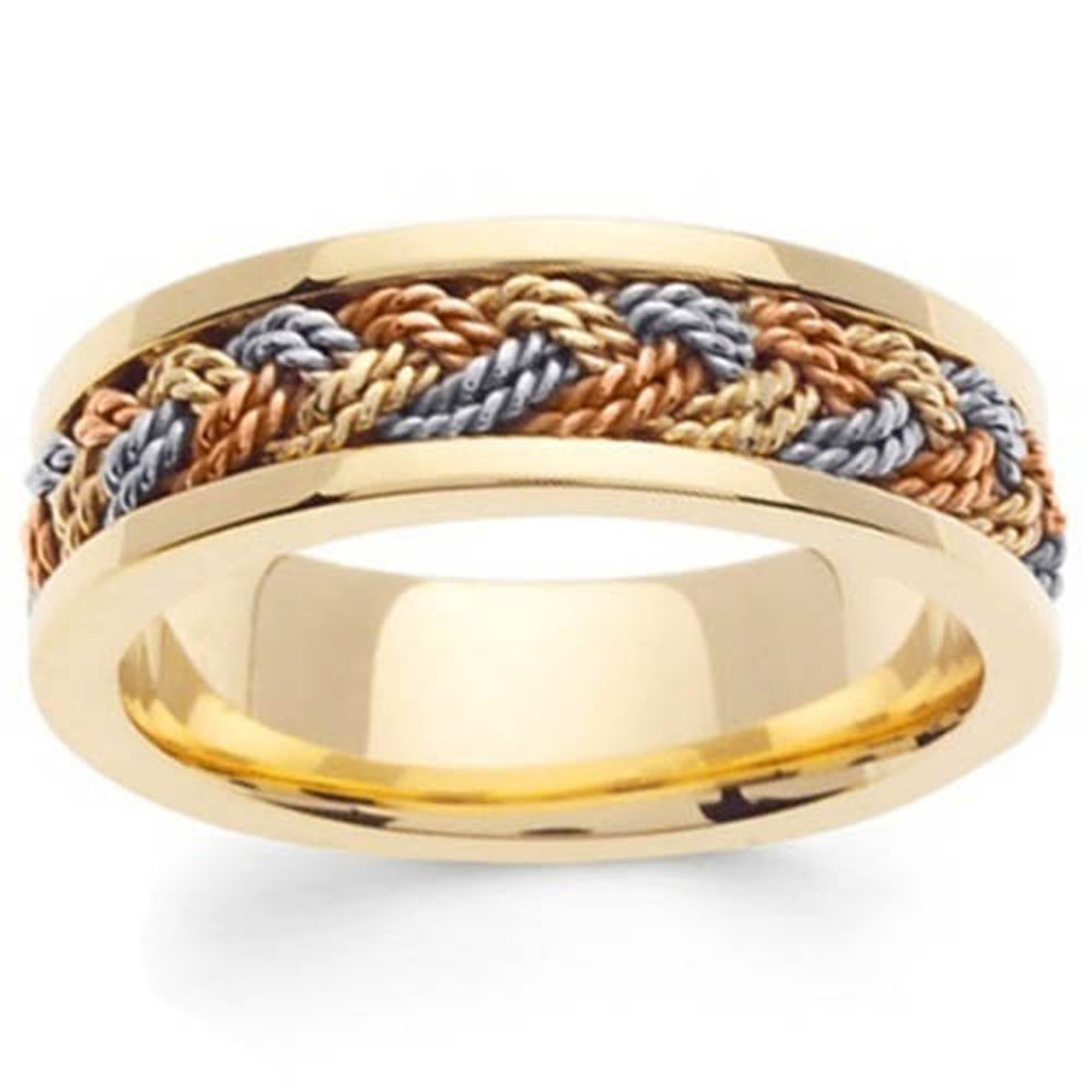 Men's Yellow IP Ring with Tricolor Braid - Jewelry - Rings