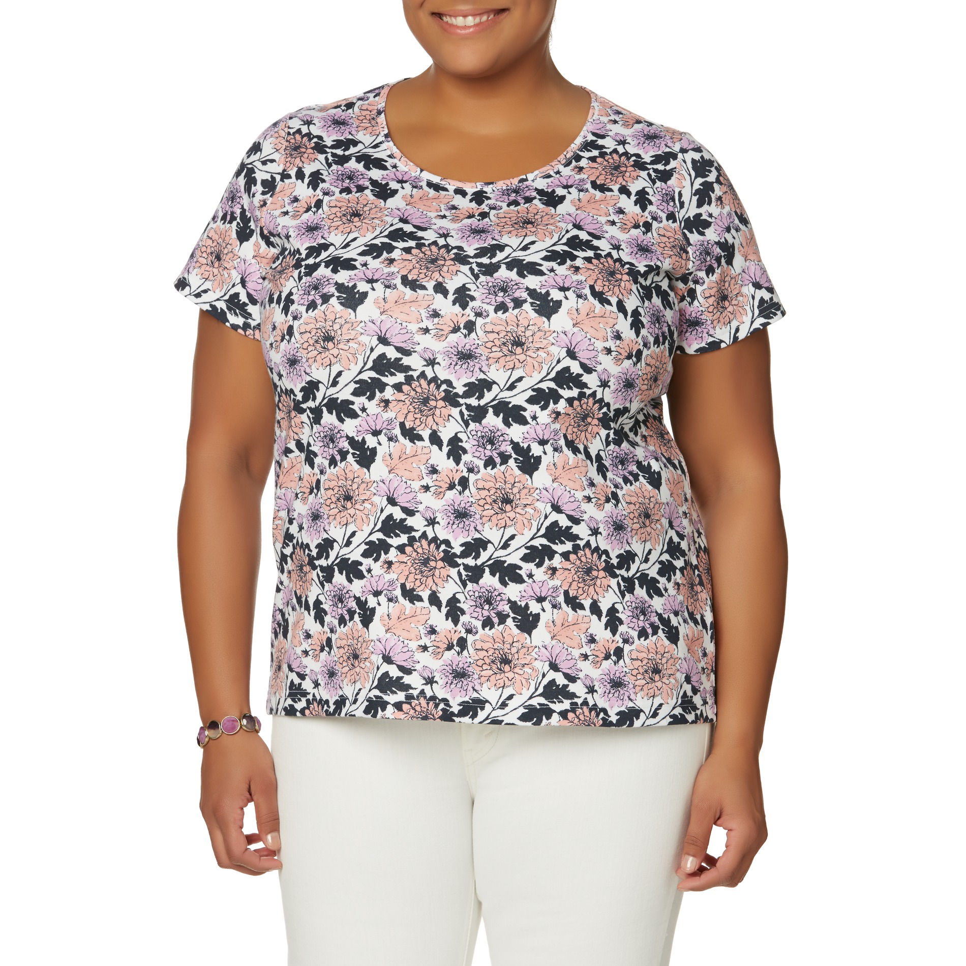 Basic Editions Women's Plus Relaxed Fit Top - Floral