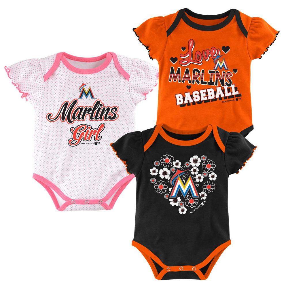 MLB Newborn & Infant Girls'3-Pack Bodysuits - Miami Marlins