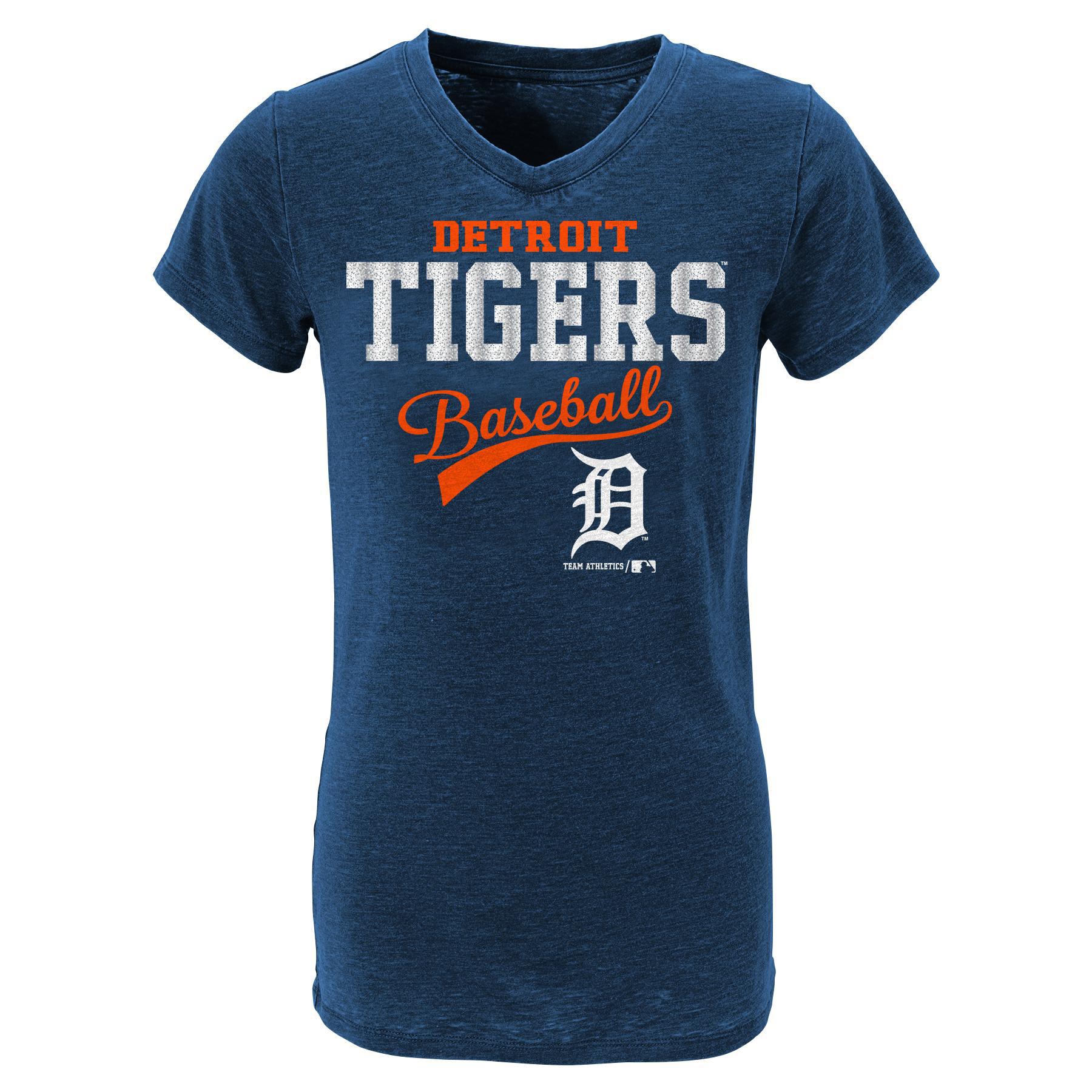 MLB Girls' V-Neck Graphic T-Shirt - Detroit Tigers