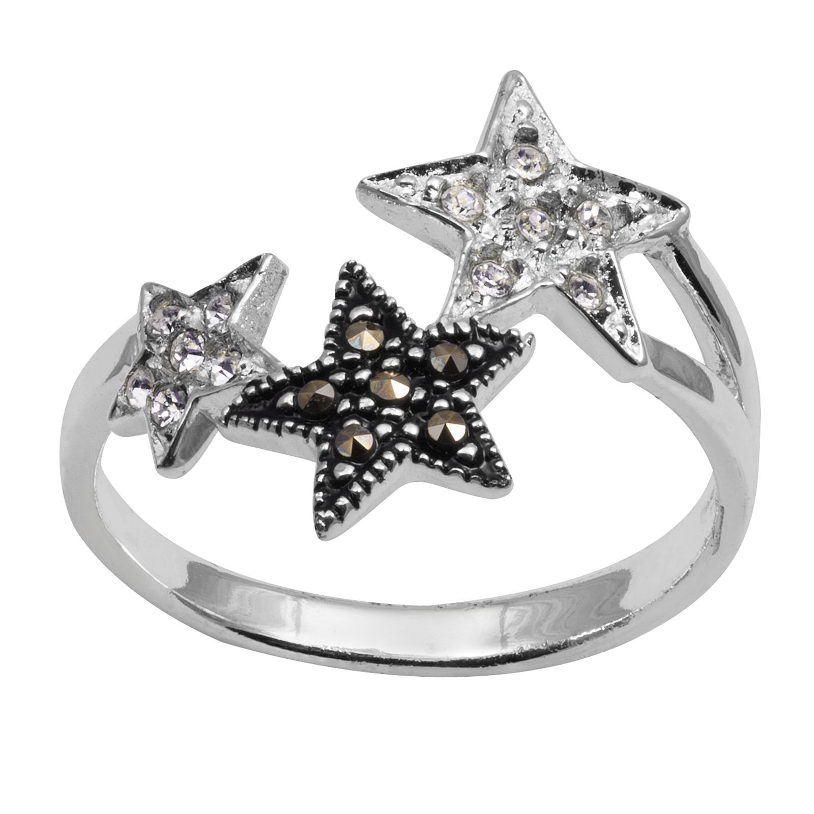 Ladies Sterling Silver Stars with Marcasite Crystal Ring