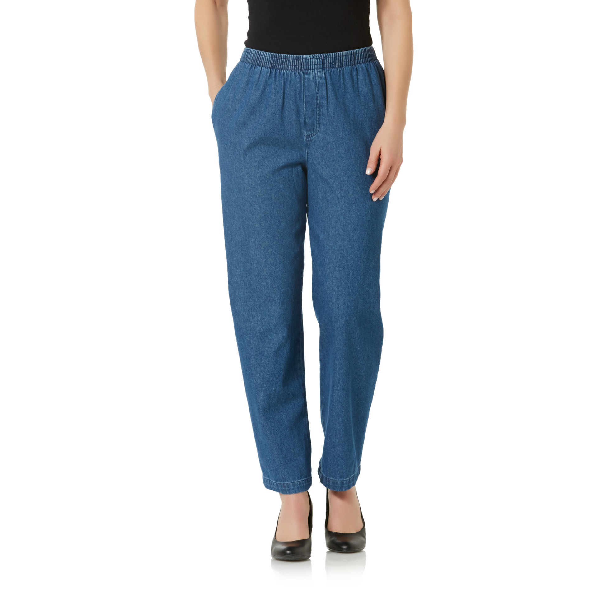Basic Editions Women's Elastic Waist Jeans - Kmart