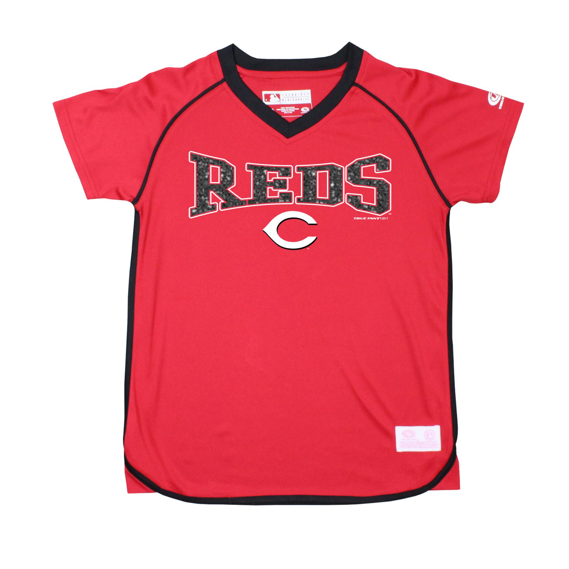MLB Girls' V-Neck Athletic Shirt - Cincinnati Reds