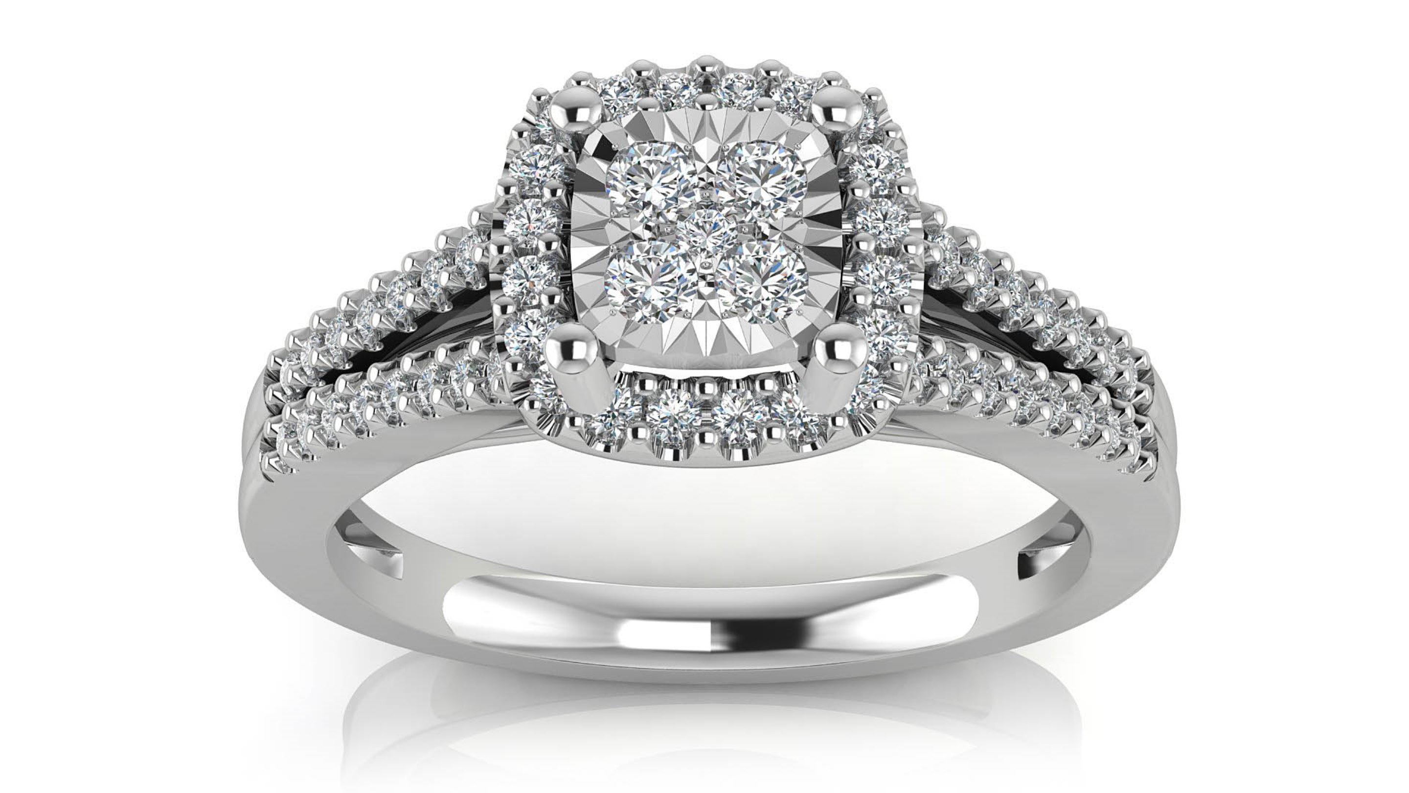 dreamBIG 10K White Gold 0.33 CTTW Certified Diamond Square Halo Split Shank Engagement Ring