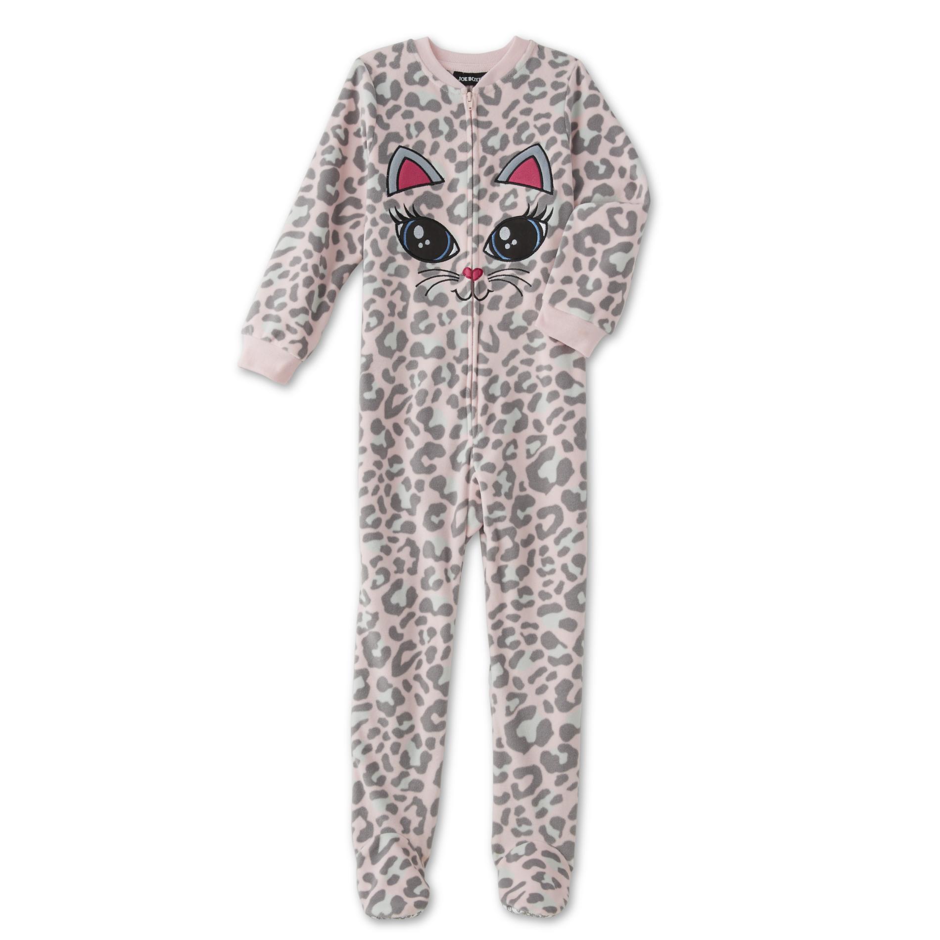 Joe Boxer Girls' Footed Fleece Pajamas - Leopard Print