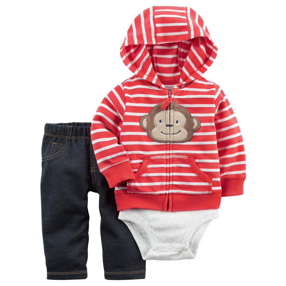 Carter's Newborn & Infant Boys' Hoodie Jacket, Bodysuit & Pants - Monkey