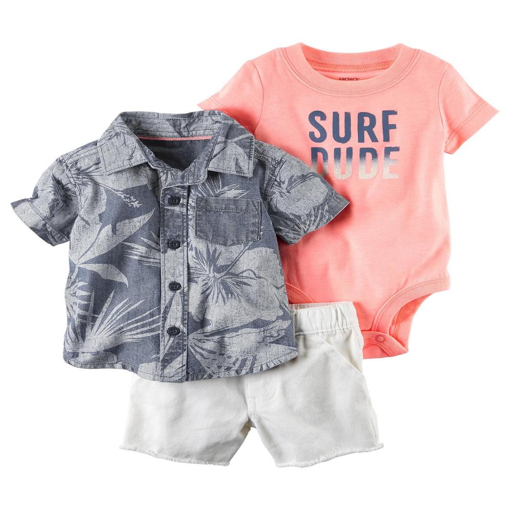 Carter's Newborn & Infant Boys' Bodysuit, Shorts & Shirt - Surf Dude