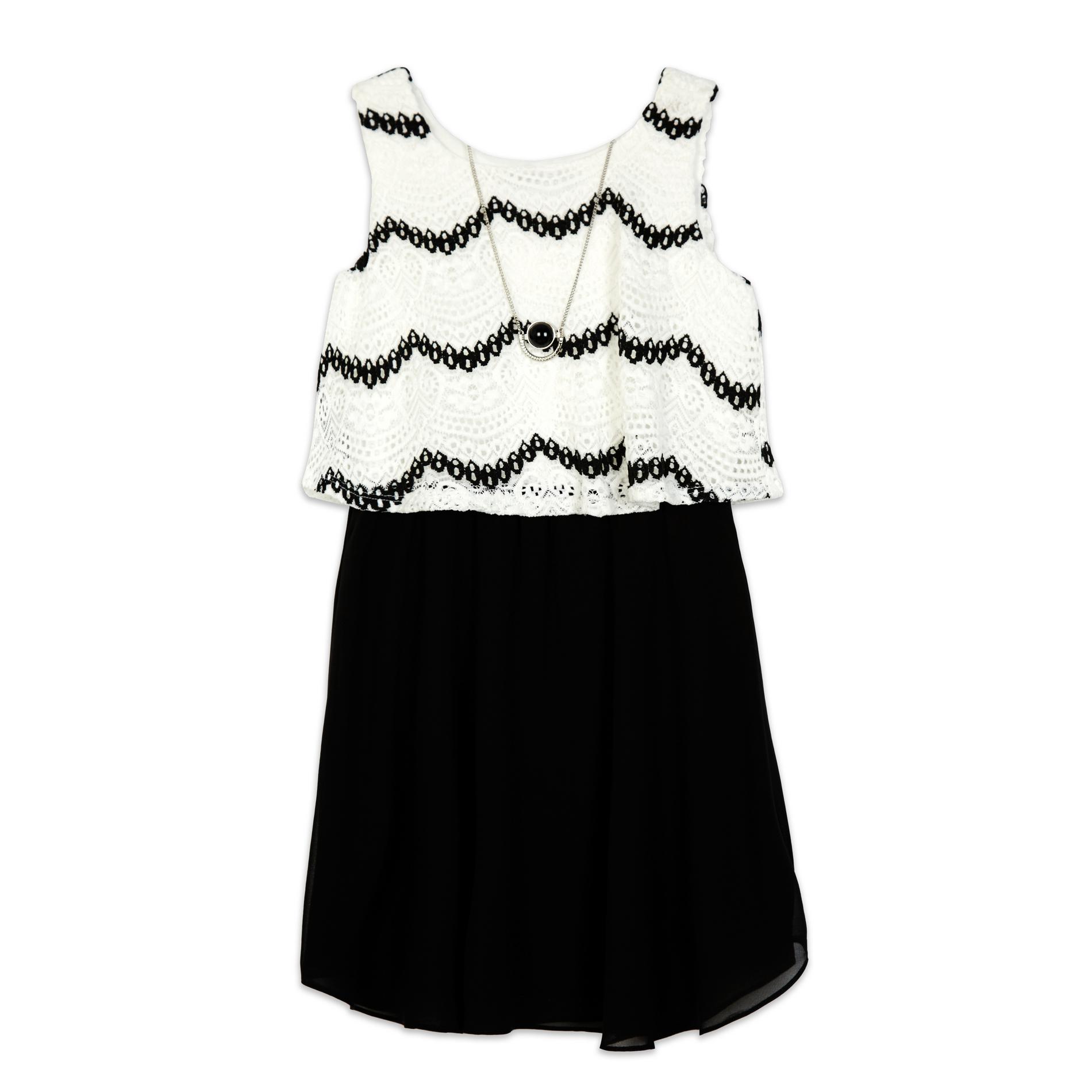 Amy's Closet Girls' Blouson Dress & Pendant Necklace - Striped