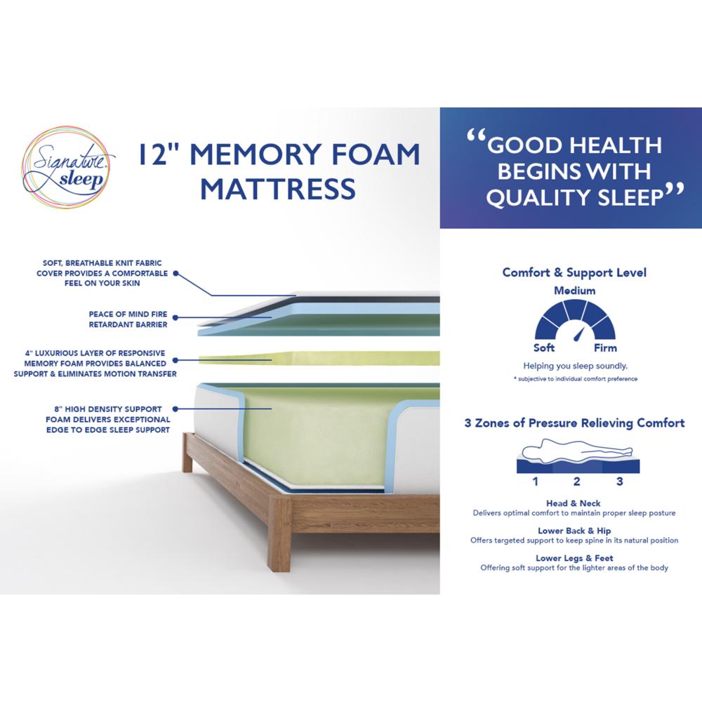 Signature Sleep Tranquility 12 Inch Memory Foam Mattress with CertiPUR-US&#174; certified foam - Twin
