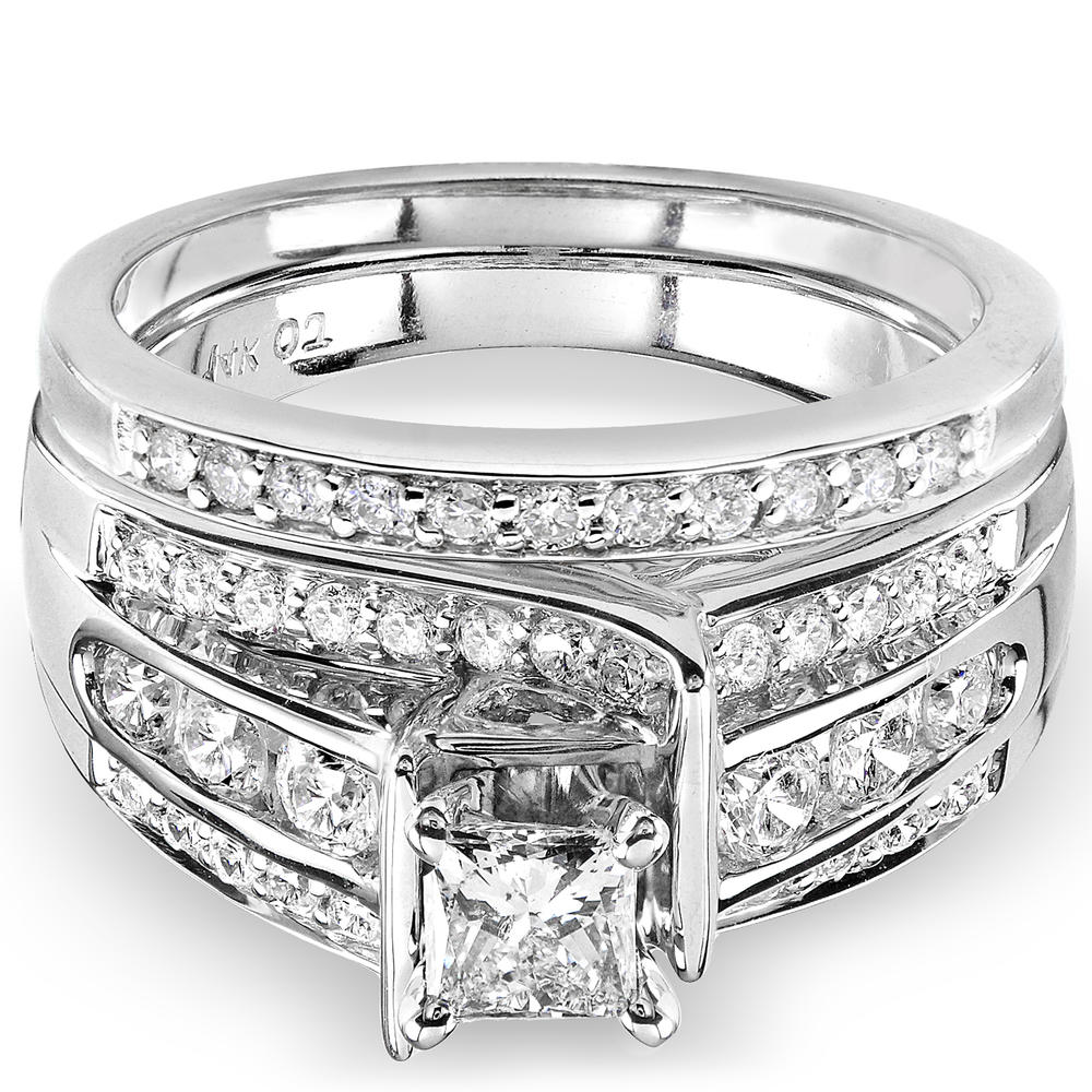 Kobelli 1 Carat (ct.tw) Princess Diamond Wedding Rings Set in 14K White Gold