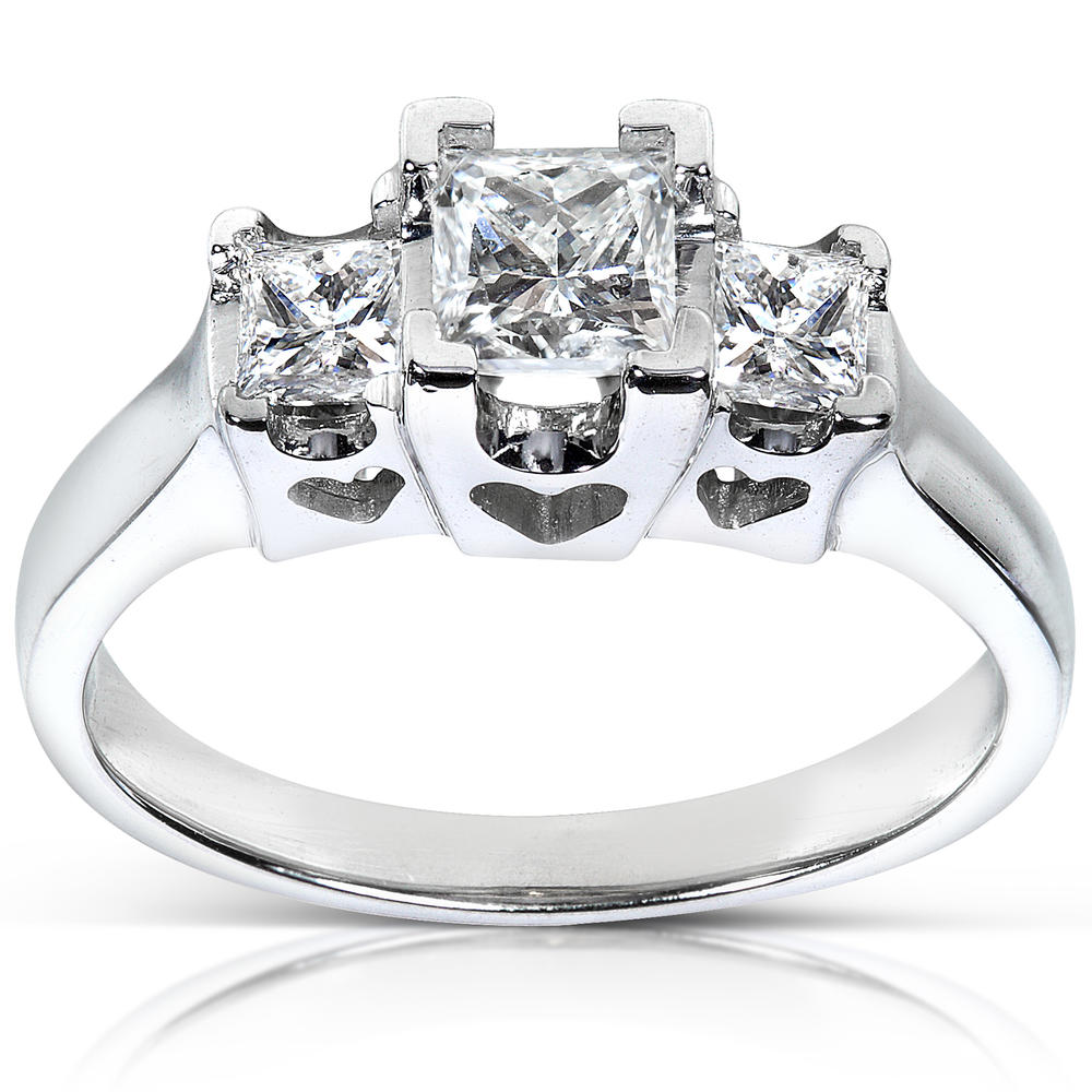Kobelli 3/4 carat (ct.tw) Princess 3-Stone Diamond Engagement Ring in 14K White Gold