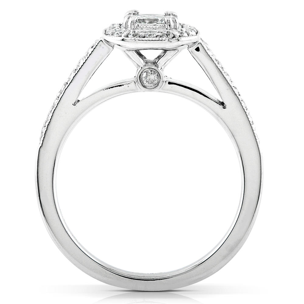Kobelli 1/2 Carat (ct.tw) Princess Cut Halo Diamond Engagement Ring in 14K White Gold