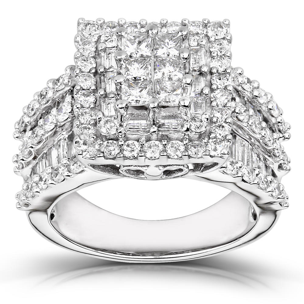 Kobelli 2 Carat (ct.tw) Diamond Square Frame Cluster Engagement Ring in 14K White Gold