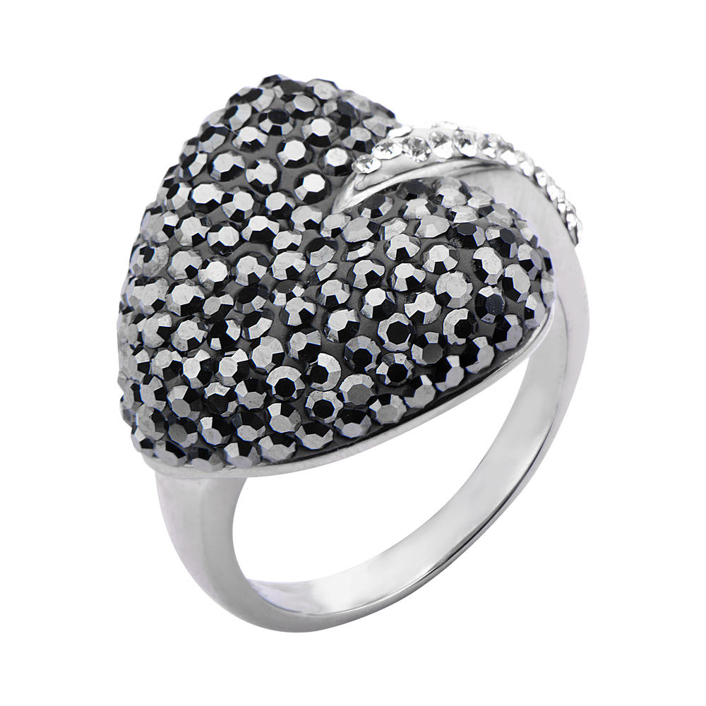 Inox Jewelry Women's Stainless Steel Multi Clear Gem Ring with Black Diamond Gem Heart