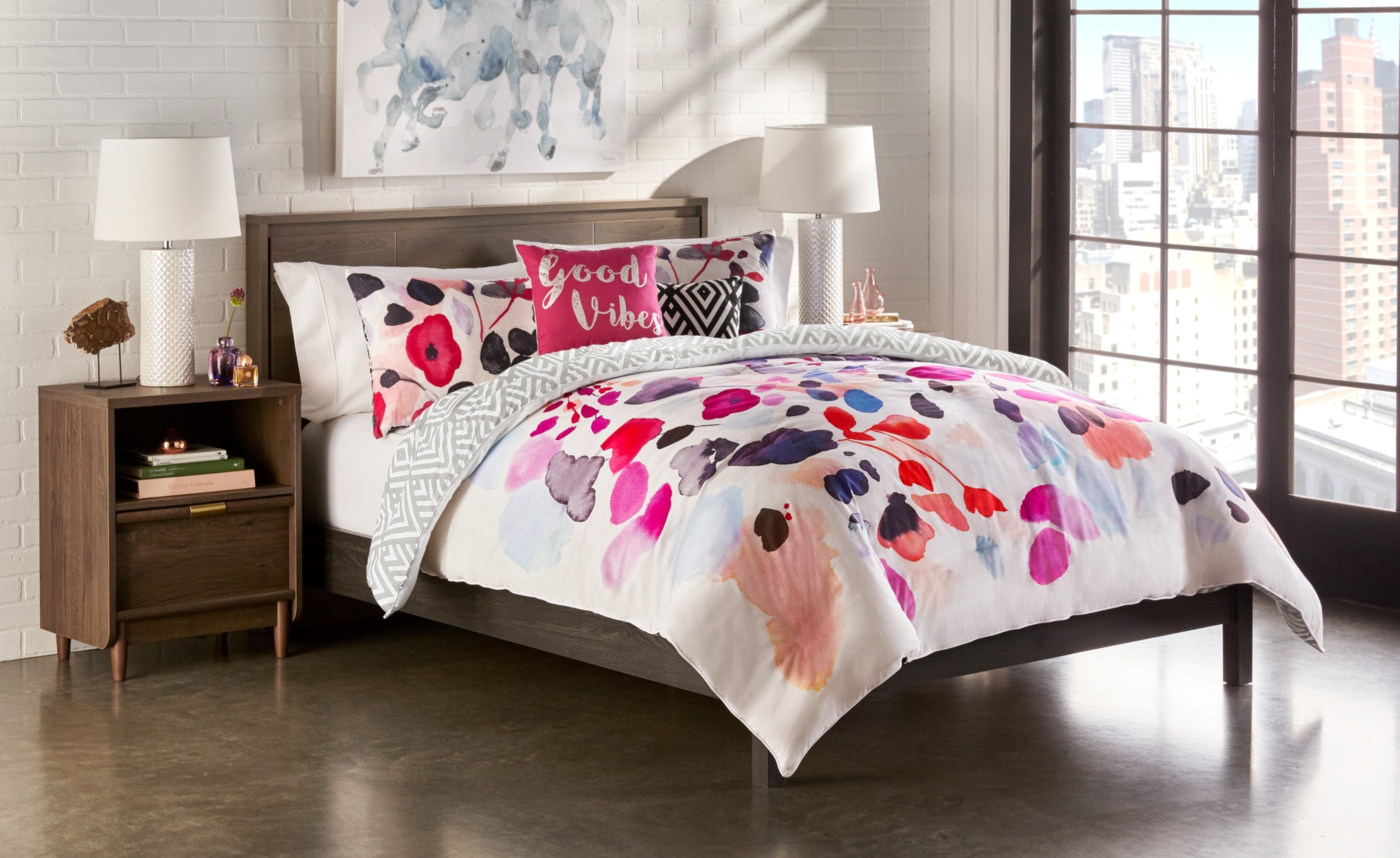 Attention 5pc. Comforter Set - Watercolor Floral, Size: King, Purple Attention 5pc. Comforter Set - Watercolor Floral, Size: King, Purple