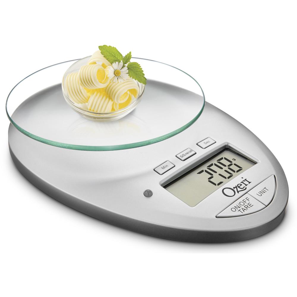 Ozeri Pro II Digital Kitchen Scale in Elegant Chrome, 1g to 12 lbs Capacity, with countdown Kitchen Timer