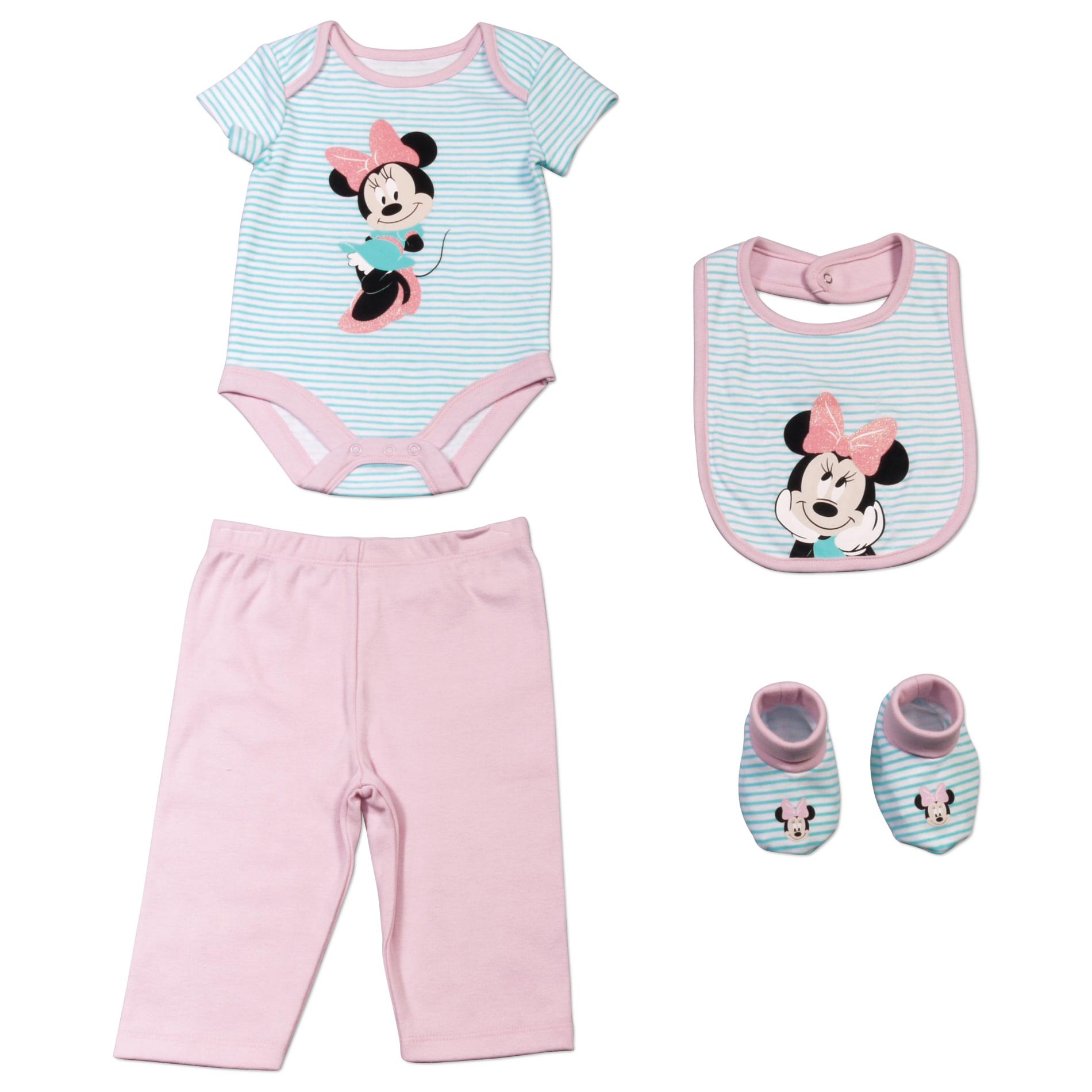 Disney Minnie Mouse Newborn & Infant Girl's Bodysuit  Pants  Bib & Booties