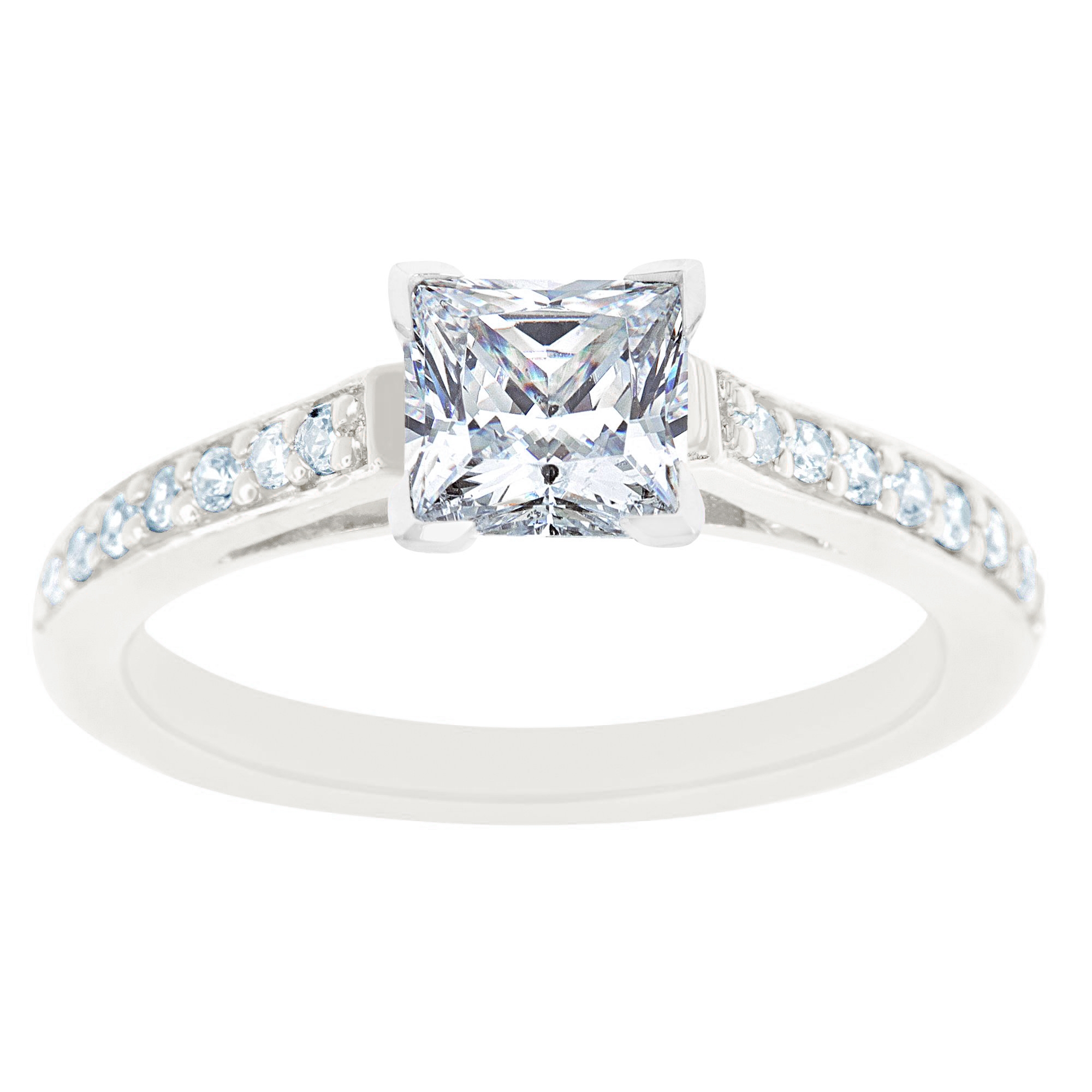 New York City Diamond District 14K White Gold Cathedral Princess Cut Certified Diamond Engagement Ring