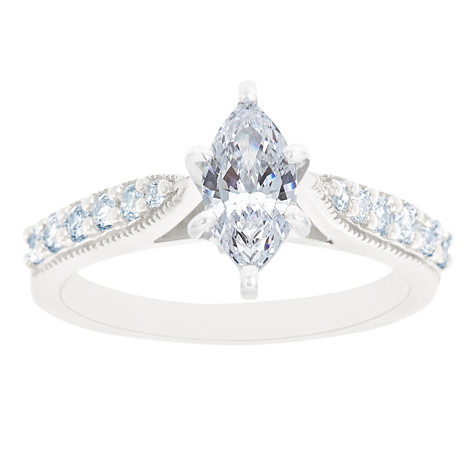 New York City Diamond District 14K White Gold Milgrain Cathedral Marquise Certified Diamond Engagement Ring, Size: 7, Clear New York City Diamond District 14K White Gold Milgrain Cathedral Marquise Certified Diamond Engagement Ring, Size: 7, Clear